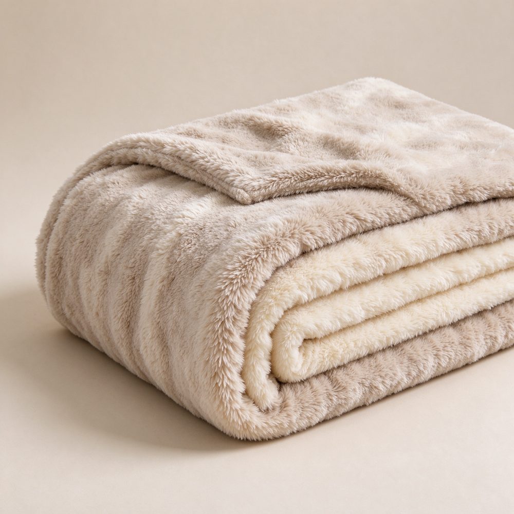 Folded raschel blanket in cream